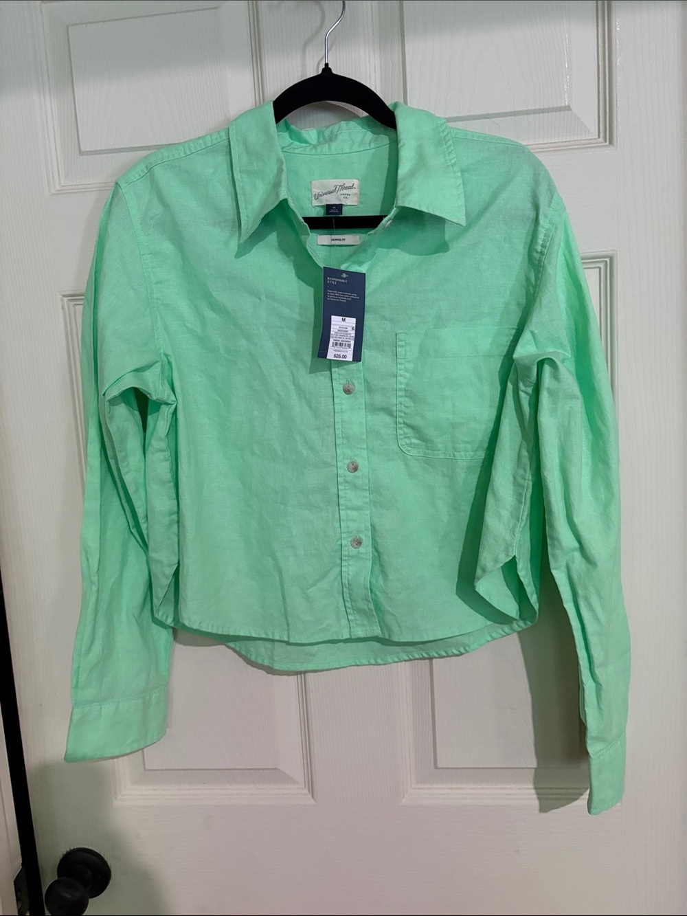 Universal Thread Mint Green Linen Blend Button-Down Shirt